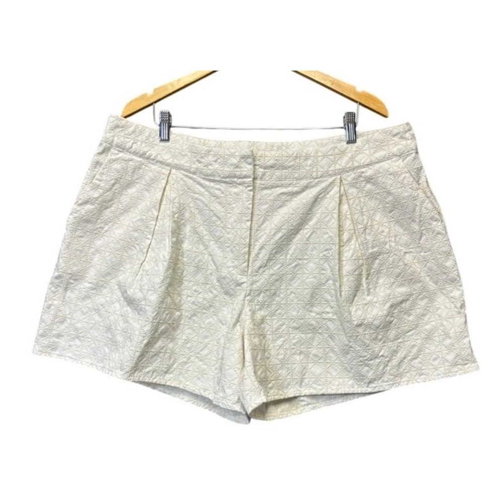 Ryegrass Womens 18W White Embroidered Cotton Shorts Diamond Lattice High Rise